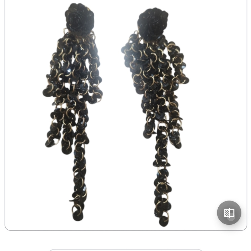 Vivacci Black and Gold Chain Dangle Earrings